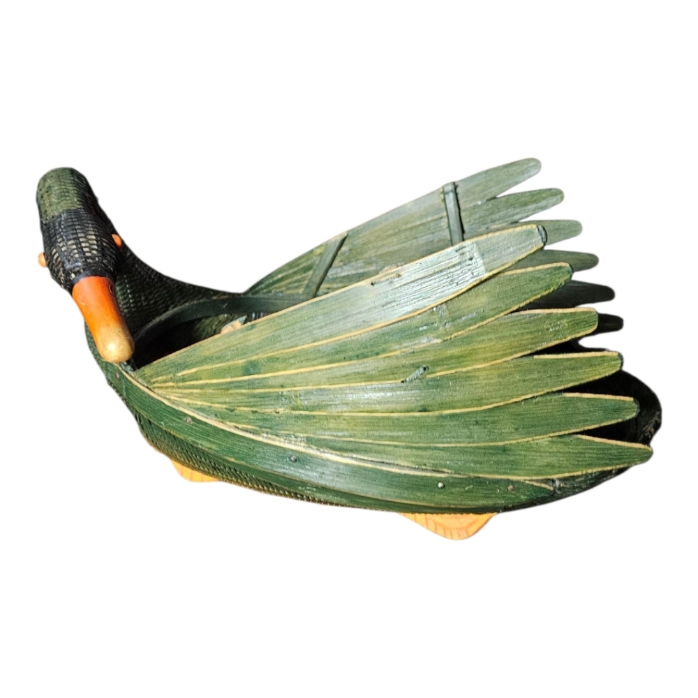 Vintage Canadian Duck Green and Orange  Shaped Basket .